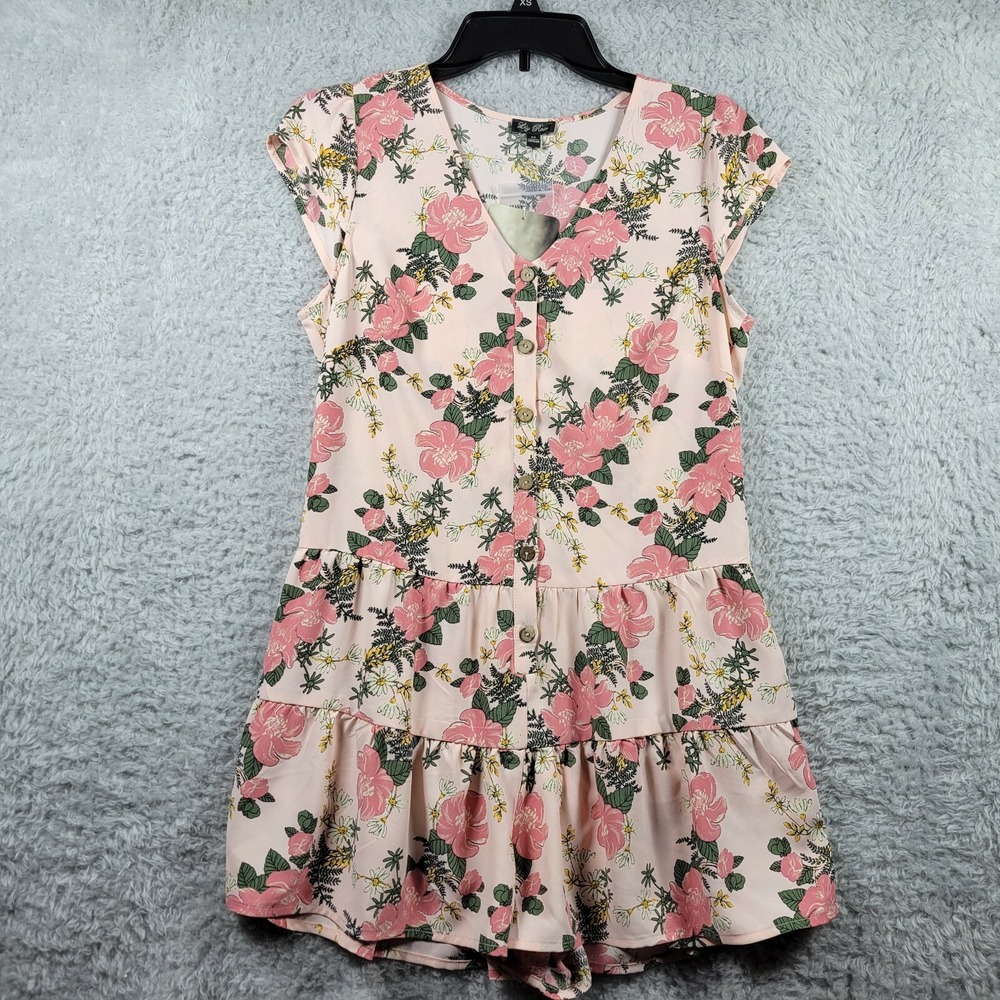 Lily Rose Romper Womens XS Pink Floral Button Front Ruffle